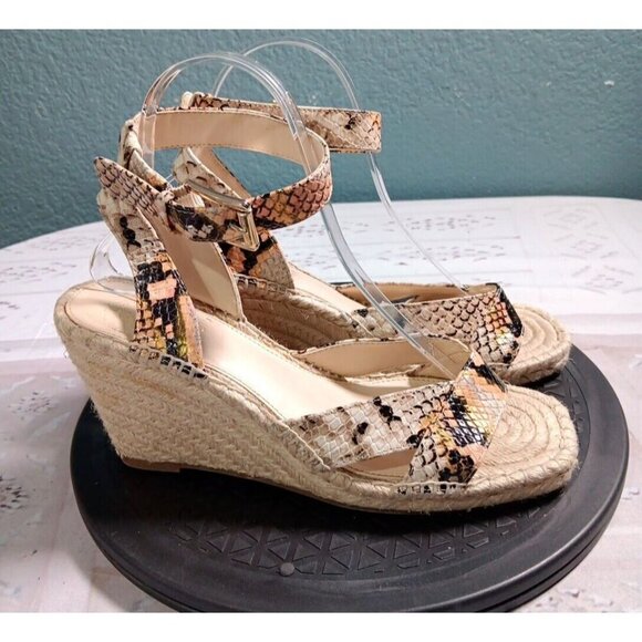 Vince Camuto Meehan Size 8.5 Snake Embossed Espadrilled Wedge Ankle Strap Square - Picture 1 of 9